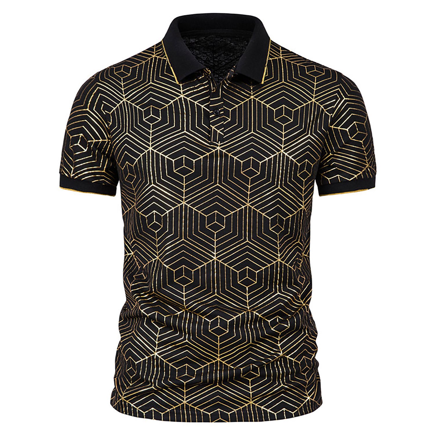 Turn-down Collar Men T-shirt Spider Web Print Thin Buttons Short Sleeve Summer Shirt Streetwear