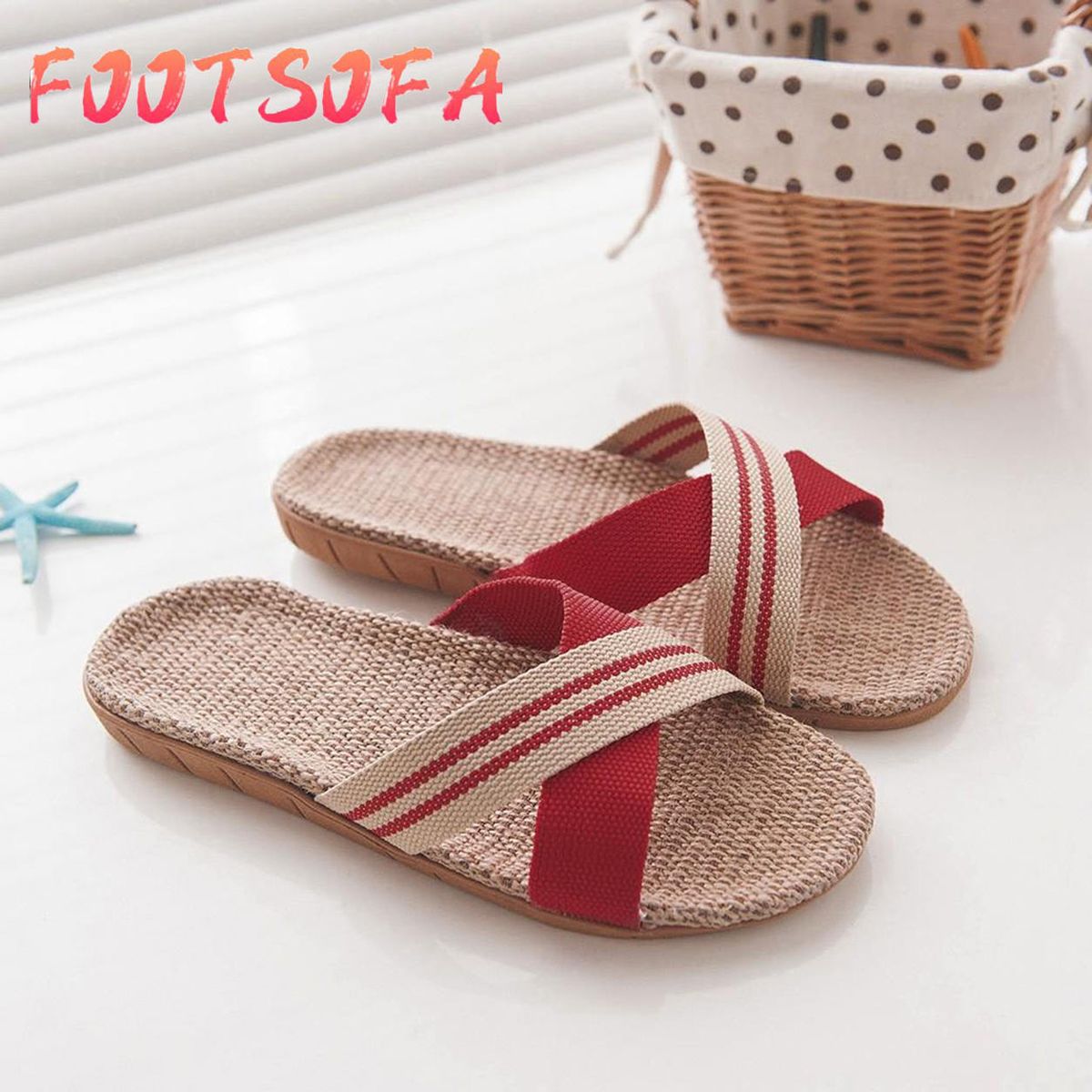 Women's Fashion  Anti-slip Linen Home Indoor Open Toe Flat Shoes Beach Slippers