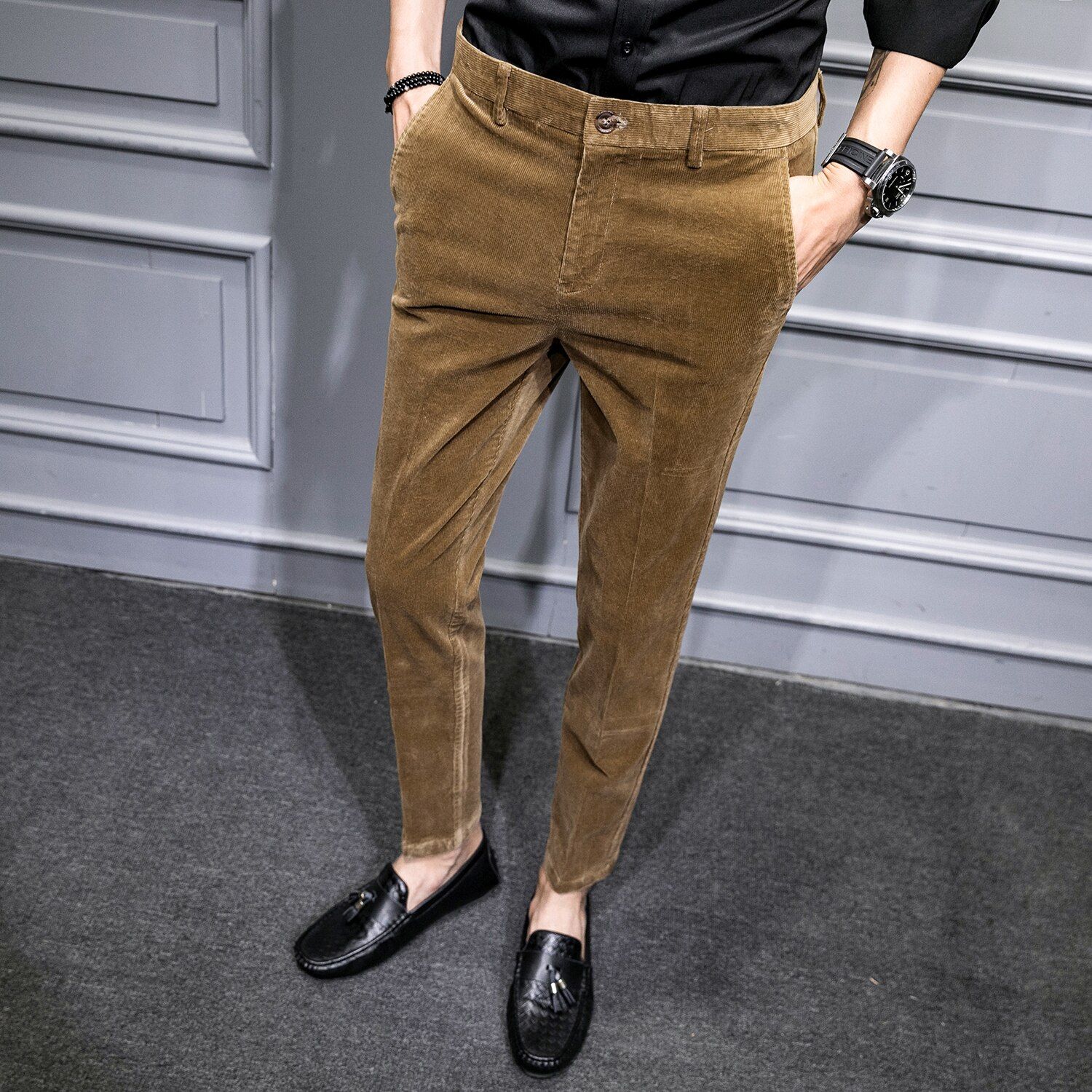 Men Luxury Corduroy Suit Pants Casual Slim Fit Business Dress Pants Autumn Winter Formal Office Social Trousers Pantalon Homme