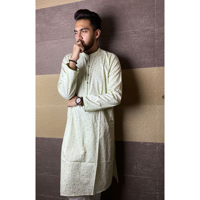 Casual Semi Long Men's Exclusive Panjabi - Light Yellow