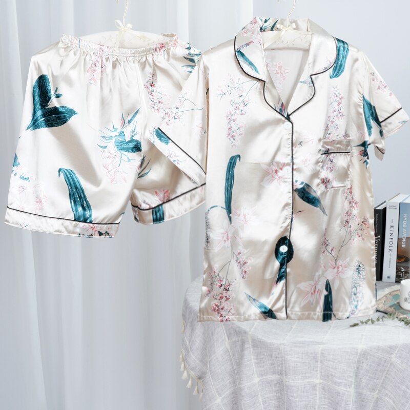 Spring Autumn Women's pajamas 100% Viscose long sleeves trousersset woman 2 pieces Sleepwear women's Floral Printed