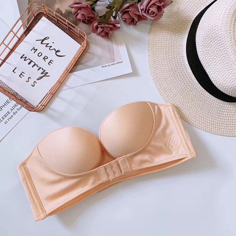 Women  Push Up Strapless Bra Lingeries Backless Invisible Brassiere Seamless 1/2 Cup Bralette Underwear for Wedding Dress