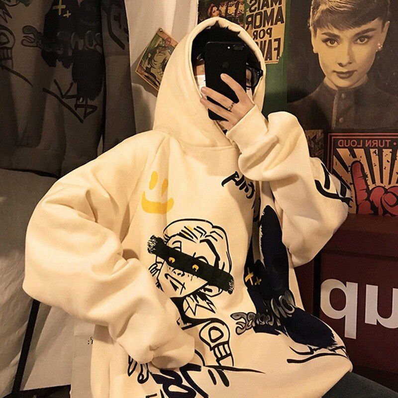 Adisputent Hoodie Men Spring Fashion Harajuku Fire Print Casual Hoodies Loose  Hop Sweatshirt Men's Streetwear Uni Hoodies