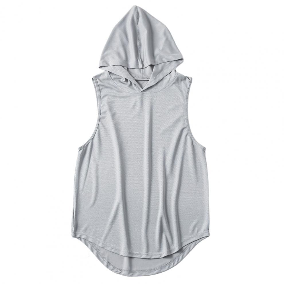 Men Bodybuilding TaTops Men Gym Workout Fitness Sleeveless Hoodies Shirt Round Neck Breathable Loose Summer Hooded Undershirt