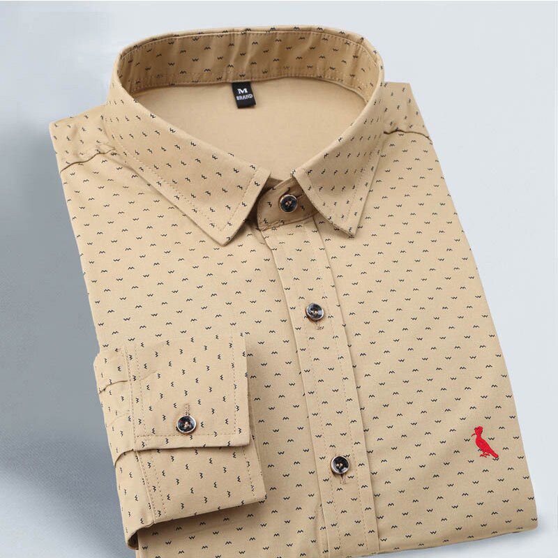 2021 Reserved Aramy Embroidery bird Floral Men's Shirt Long Sleeve Business Formal Dress Casual Shirts Streetwear Social shirt