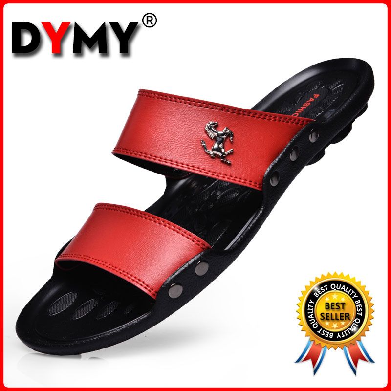 DYMY Slippers for Men Beach Sandals Men Leather Flip Flops Summer Slippers Beach Shoes For Men Leather Sandals