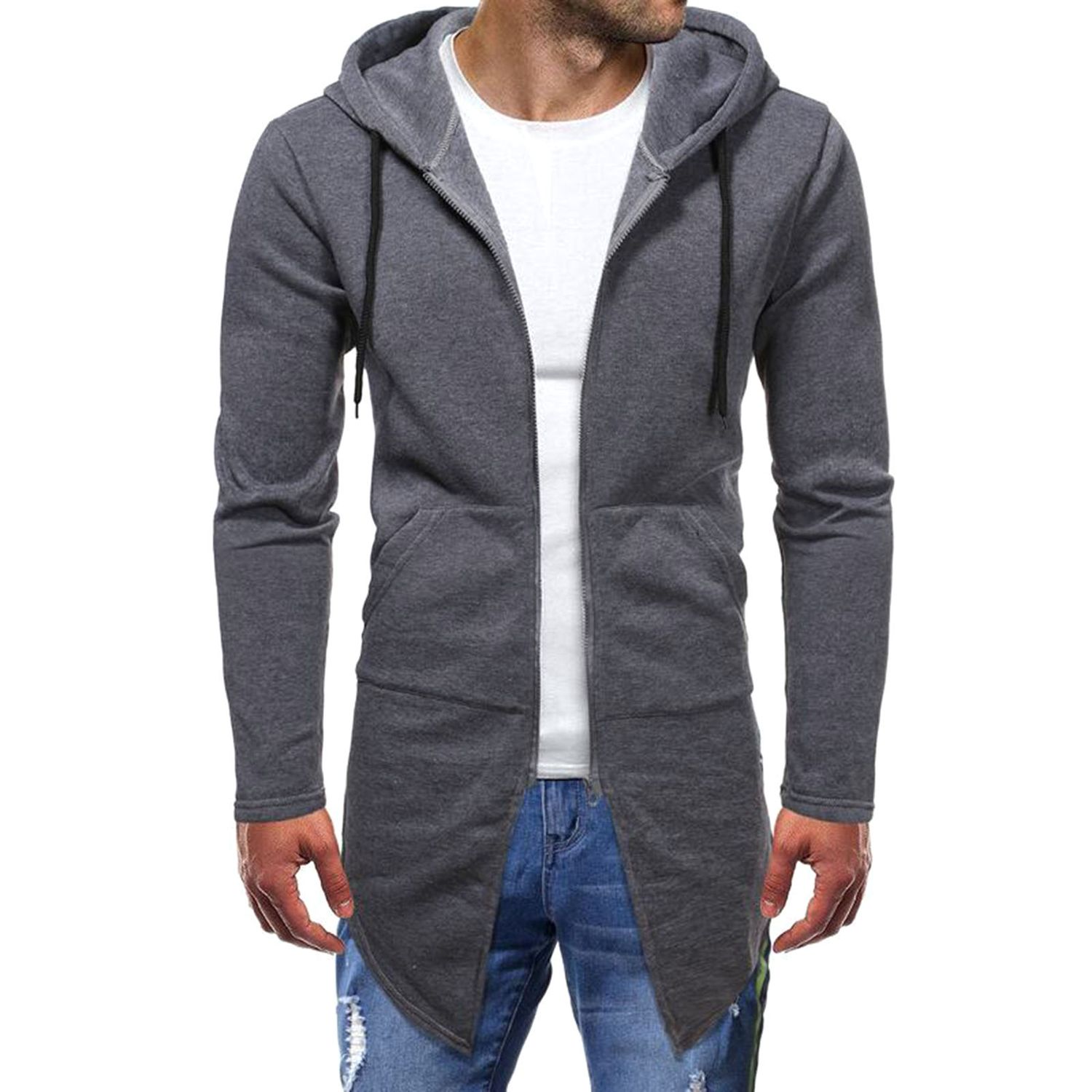Cardigan Jacket Stretchy Solid Color Men Casual Sweatshirt