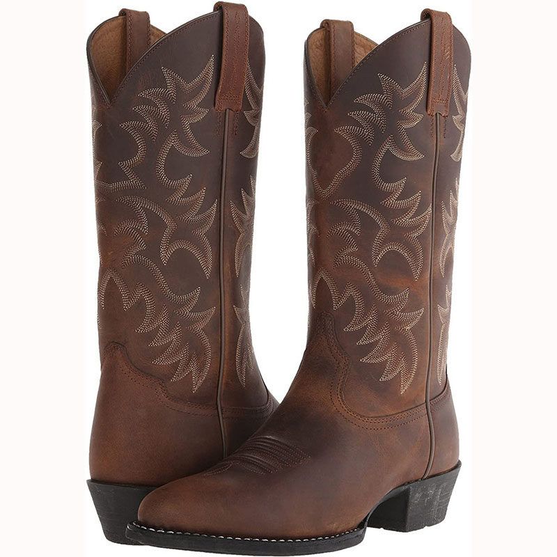 Men Boot Mid Calf Western Cowboy Motorcycle Boots Male Autumn Outdoor PU Leather Totem Med Heel Fashion Designed Men Boots
