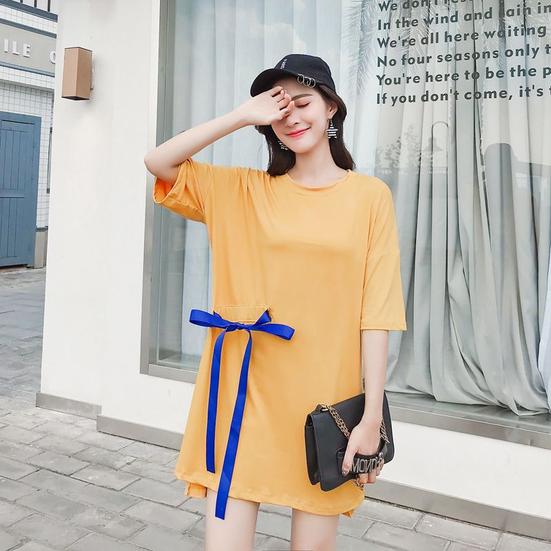 Female Loose Leisure Dress Round Collar Casual Medium-Long Dress