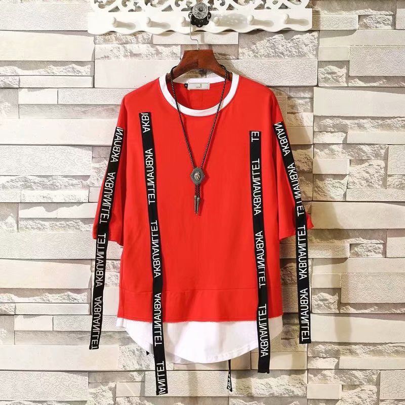 Summer Men's T Shirts Fashion Punk Style ribbon Short sleeve Tops Tee Men Casual Harajuku Streetwear funny T Shirts Male 2020