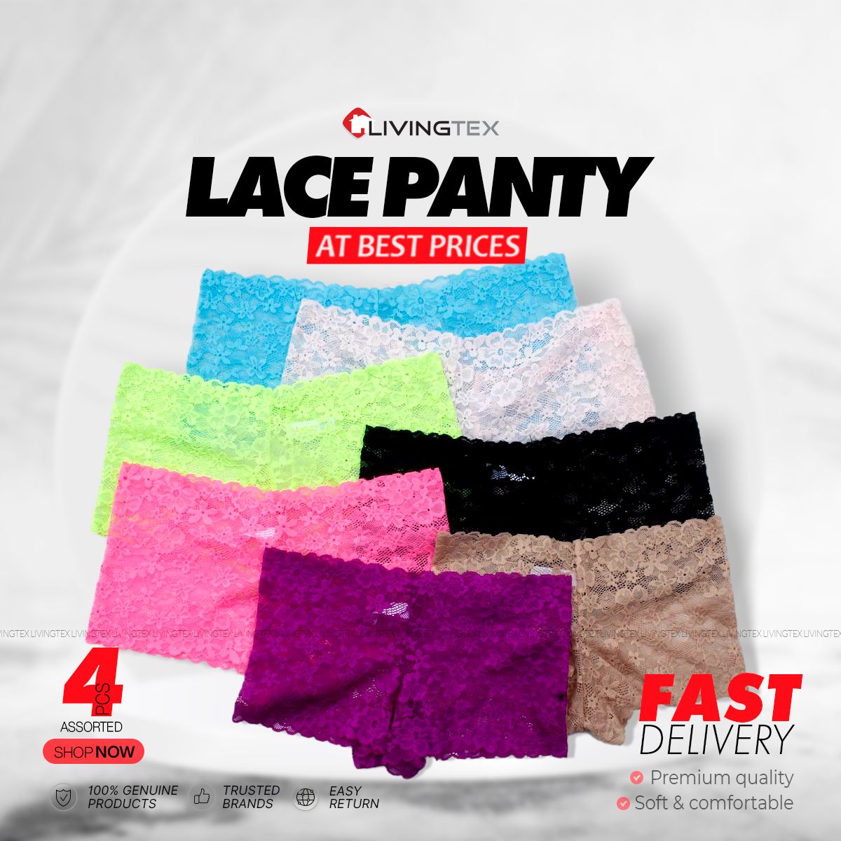4 pcs assorted Lace Panty _ 100% cotton _ Panty for girls and women _ Thong _ Comfortable and easy to wear _ Premium Quality panty