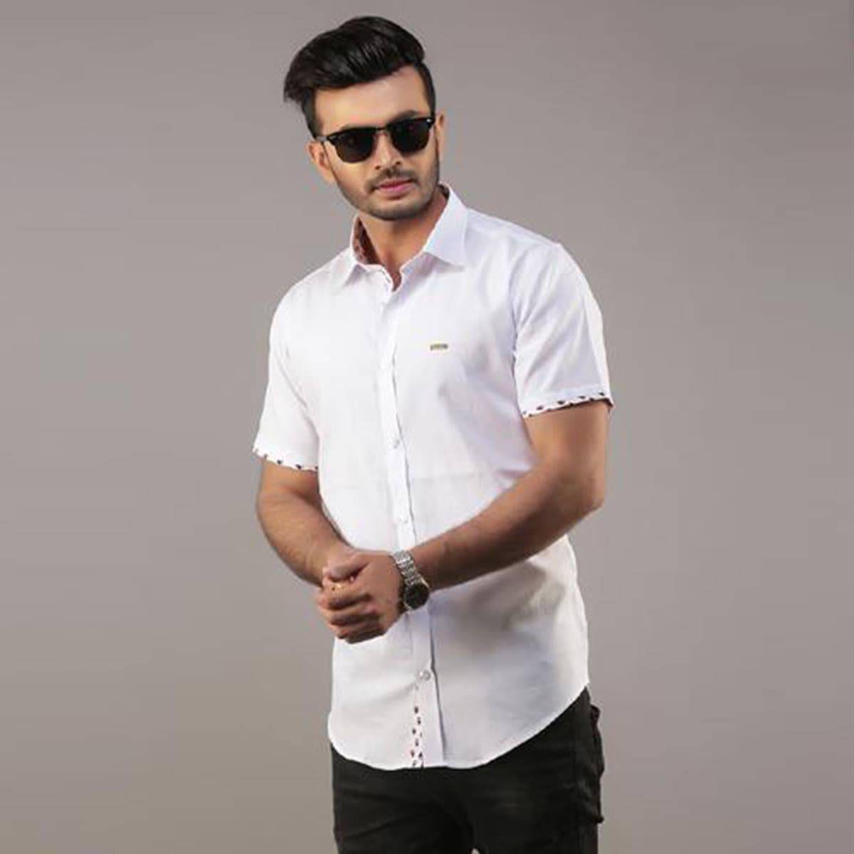 White Cotton Casual Shirt for Men-1131S