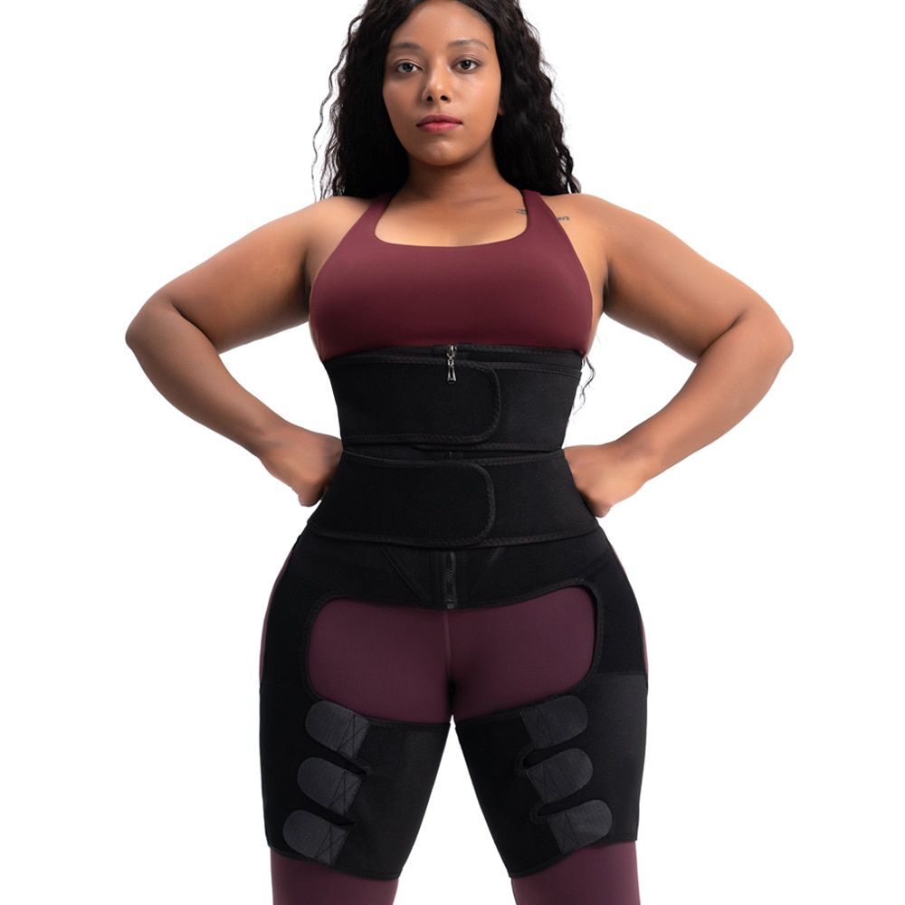 3 in 1 Neoprene Waist Corset Compress Double Belt & Thigh Trimmers Lifter Shapewear Slimming  Sauna Sweat Body Shapers