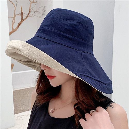 anti-UV wide Brim cotton linen sun hat for women vacation summer panama foldable bucket hat large brim korean beach sun hat