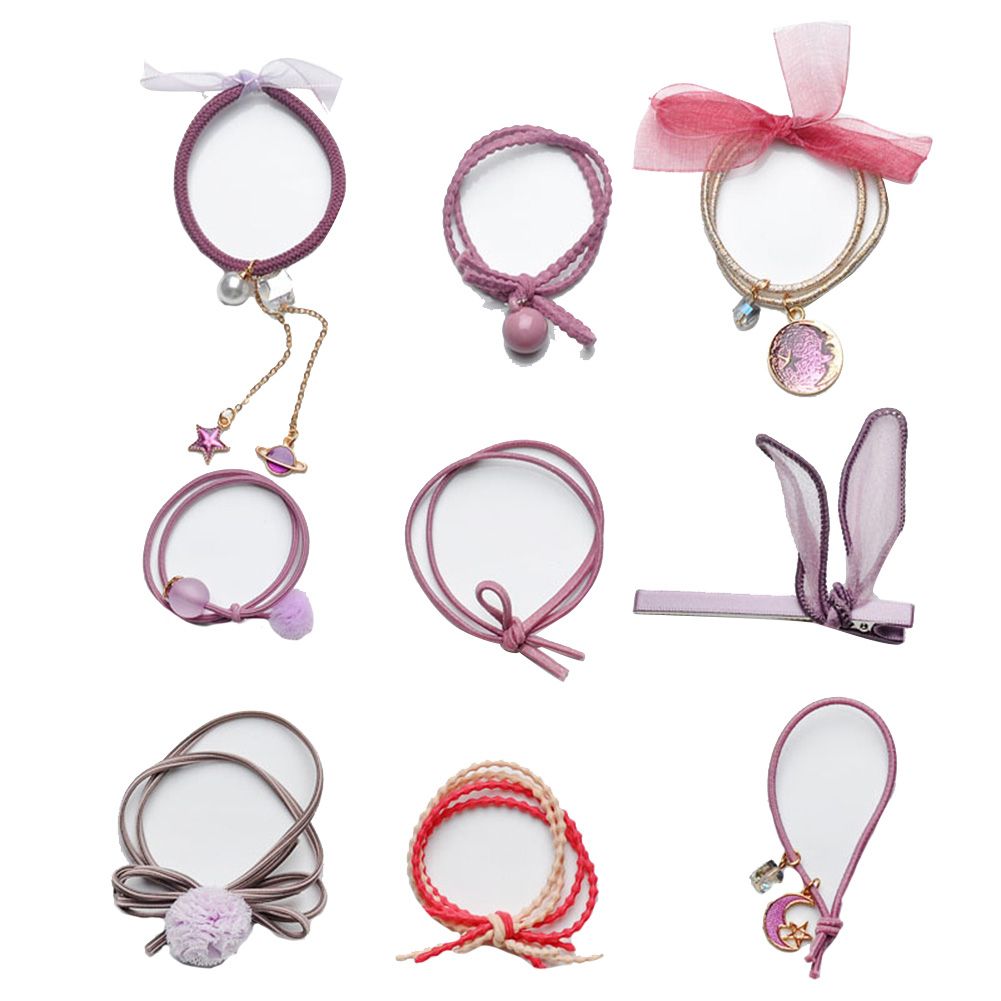 9Pcs Fashion Girls Faux Pearl Flower Rubber Band Hairpin Rope Ponytail Holder