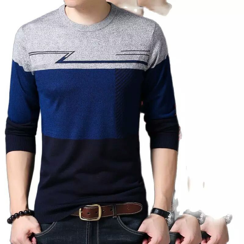 Blue Cotton Full Sleeve Sweater for Men