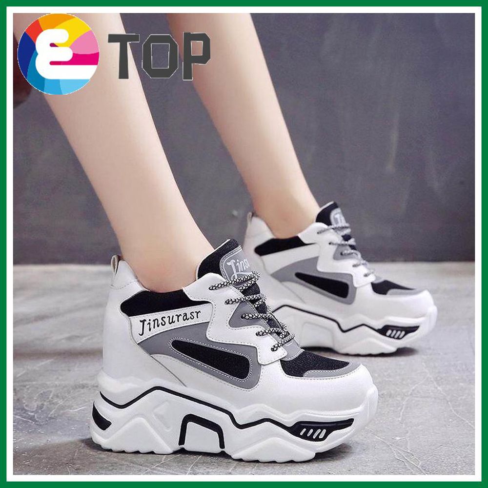 9.5cm/3.7 Heels Wedge Shoes Women's Nets Red Sports Shoes Ventilated Inner Height Thick Bottom Sponge Cake Cotton Shoes