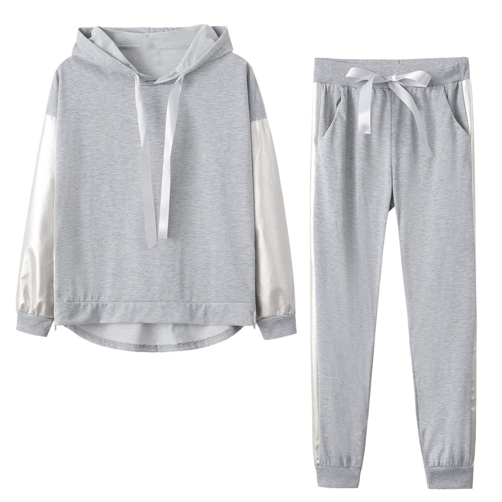 Sweatshirt Pants Set High Waist Patchwork Pockets Sporty Outfit