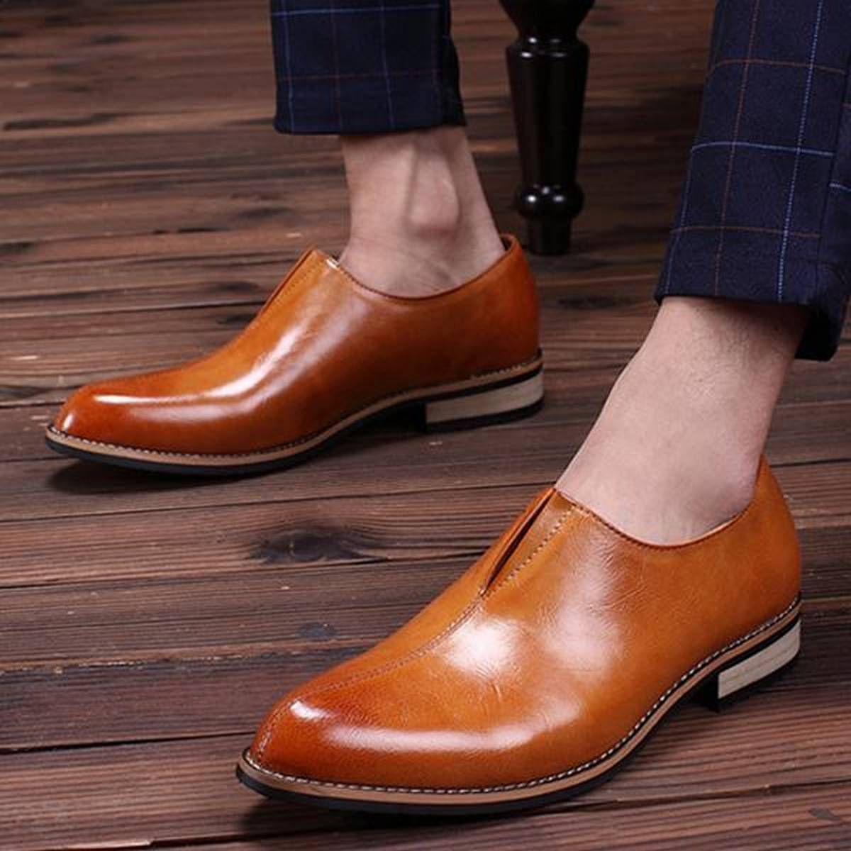 Fashion Men Stylish Pointed Toe Business Cow Leather Formal Dress Shoes