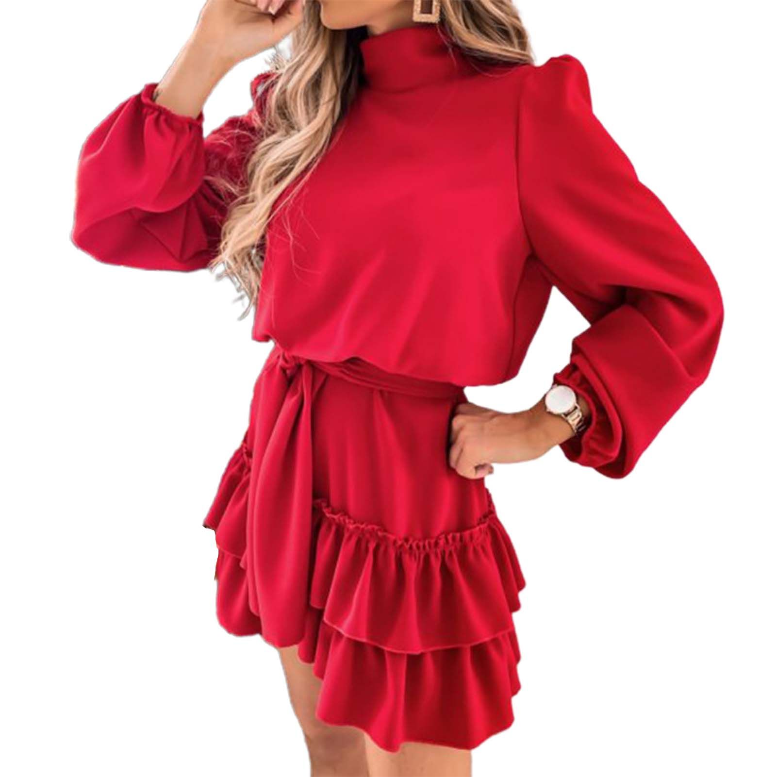 Lady Dress Comforle Ruffle Sleeve Women Puffni Casual Dress