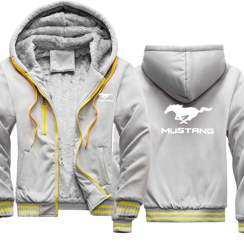 Men's Hoodie Jacket Mustang Car Logo Printed Casual Hop winter Men's Hoodie Plus velvet thickening jacket Clothing