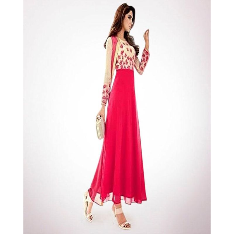 Unstitched Crimson Georgette Gown For Women