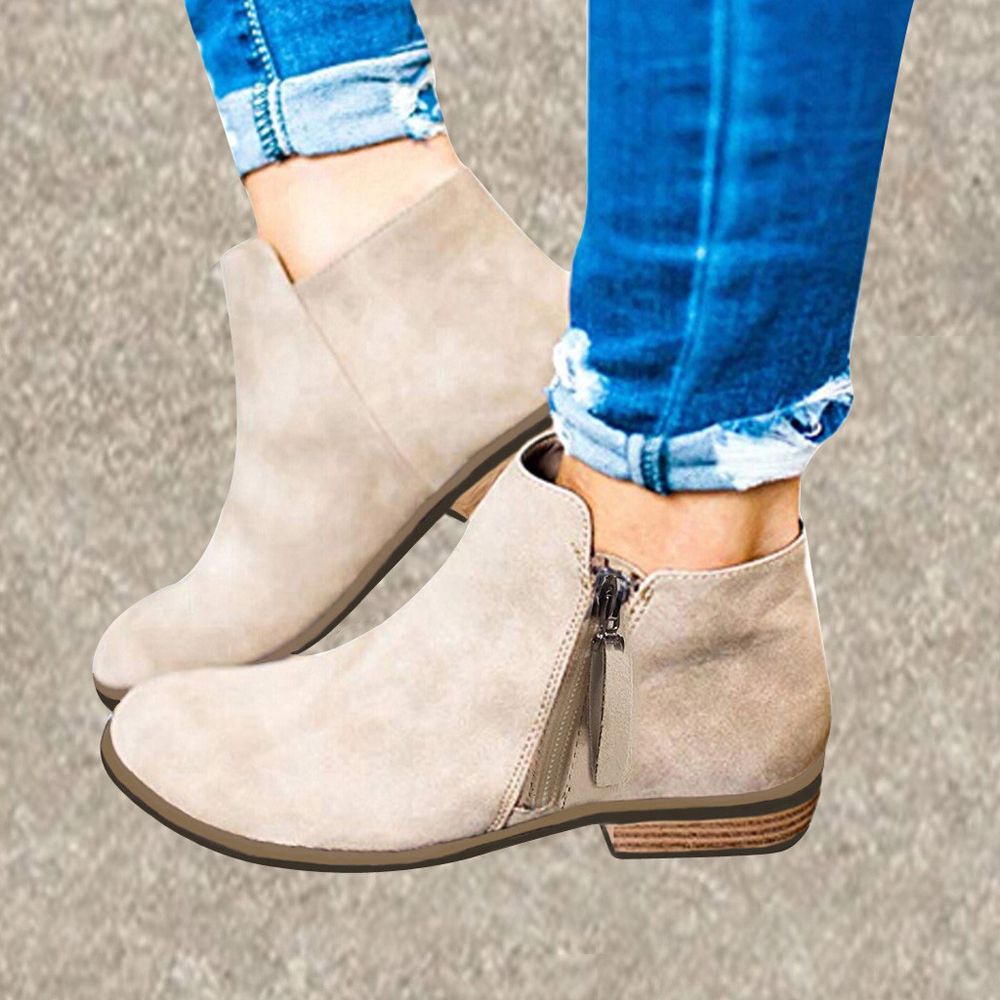 【ALLGOOD】Women's Fashion Ankle Boots Pointed Toe Stacked High Heels Side Zipper Booties