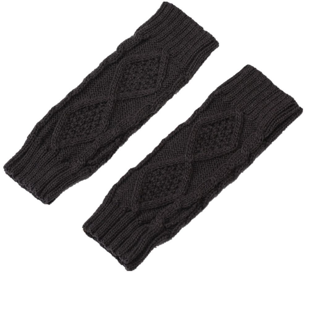 1 Pair Winter Autumn Warm Fingerless Knitted Wool Gloves Women Men Solid Color Mittens Stretch Exposed Finger Short Gloves