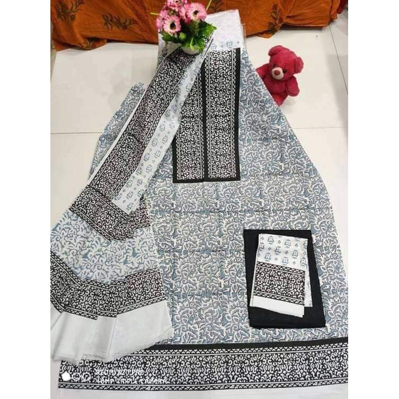 Milon Skin With Block Print Unstitched Cotton Three Piece Dresses (3 Piece)