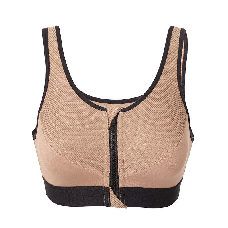 Women's High Impact Front Zip X-shape Back No Padded Active Bra