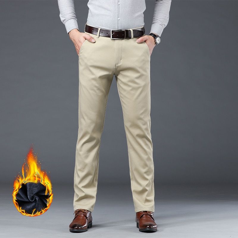 Winter Men Warm Trousers Big Size Classic Style Business Fashion Regular Thick Casual Pants Male Brand Khaki Navy Black