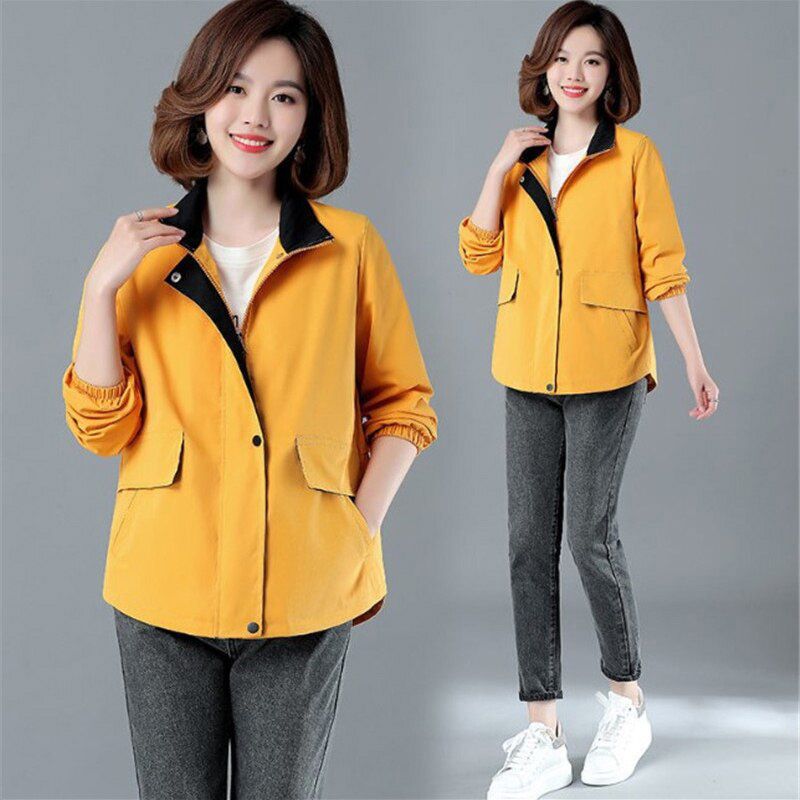 Women's Windbreaker New Spring Autumn Short Jacket Korean Solid Stand Collar Loose Large Size Windbreaker Female Basic Coat