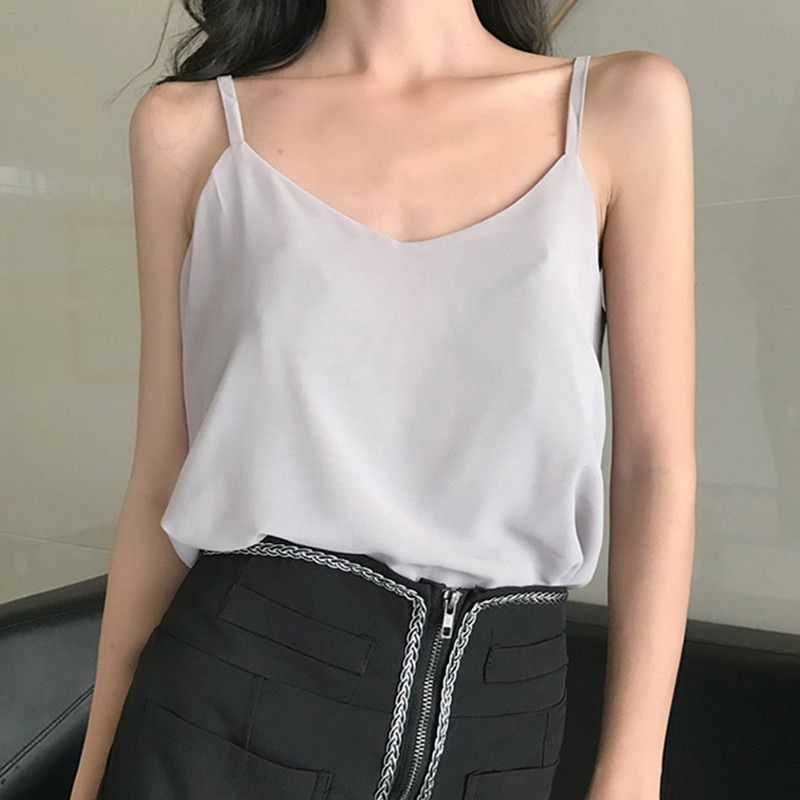 Tank Top Women Chiffon Halter Top Women Summer Woman V Neck Camis Vest Korean Woman Streetwear Tops Loose Halter Shirts