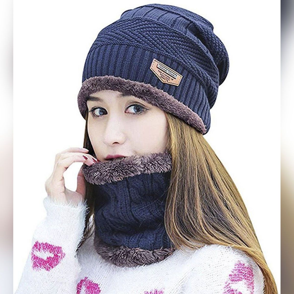 Winter Wool Neck warmer scarf set Hat For men & women