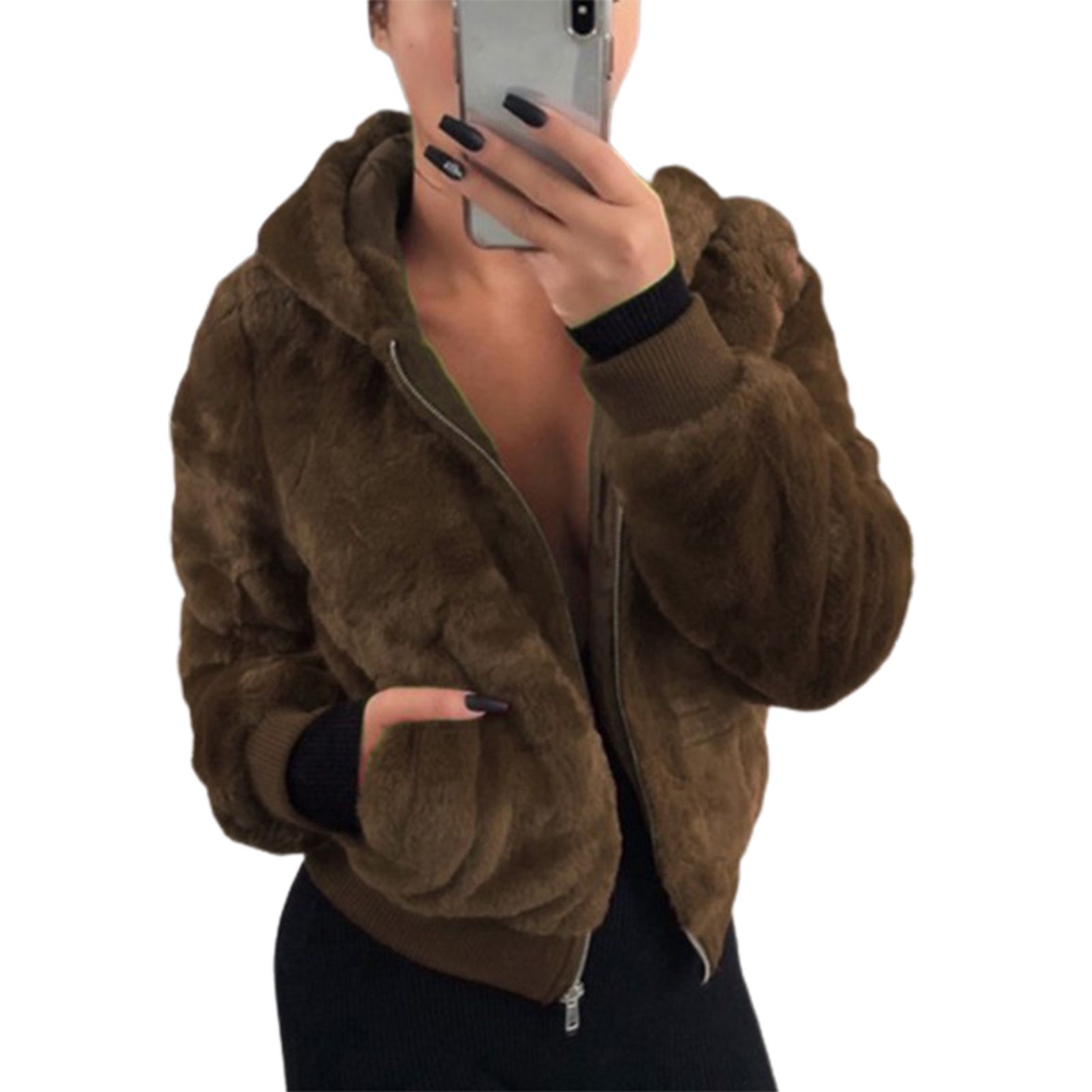 Fleece Coat Windproof Stylish Zip-up Coat