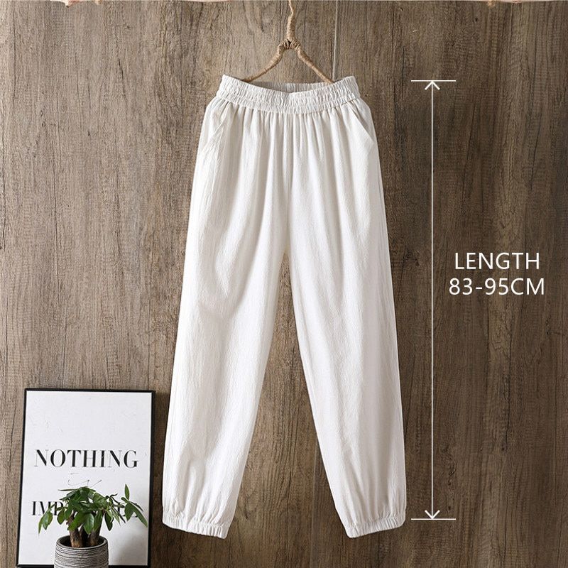 Casual Style Cotton Linen Pants Women Spring Summer Elastic Waist Solid Basic Retro Loose Women's Harem Pants Trousers