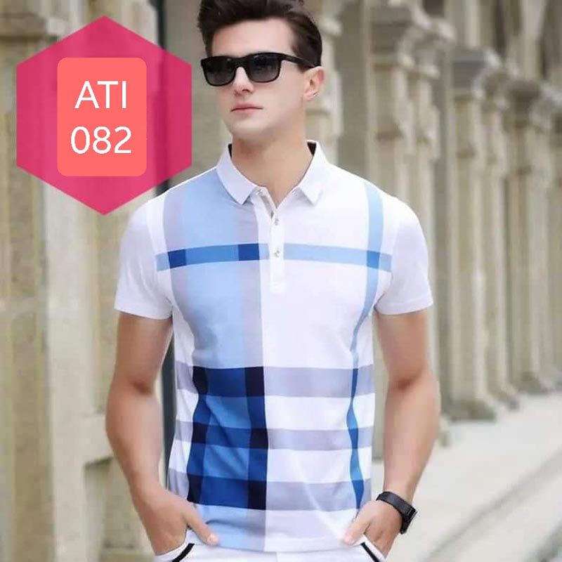 Stylist Silver & Blue Neck Polo Shirt - Polo T Shirt For Men