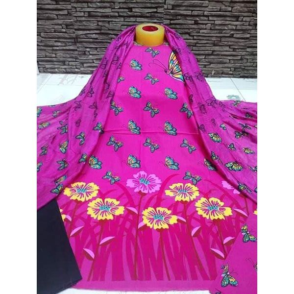 Unstitched Deep Pink Cotton screen Printed Salwar Kameez for Women