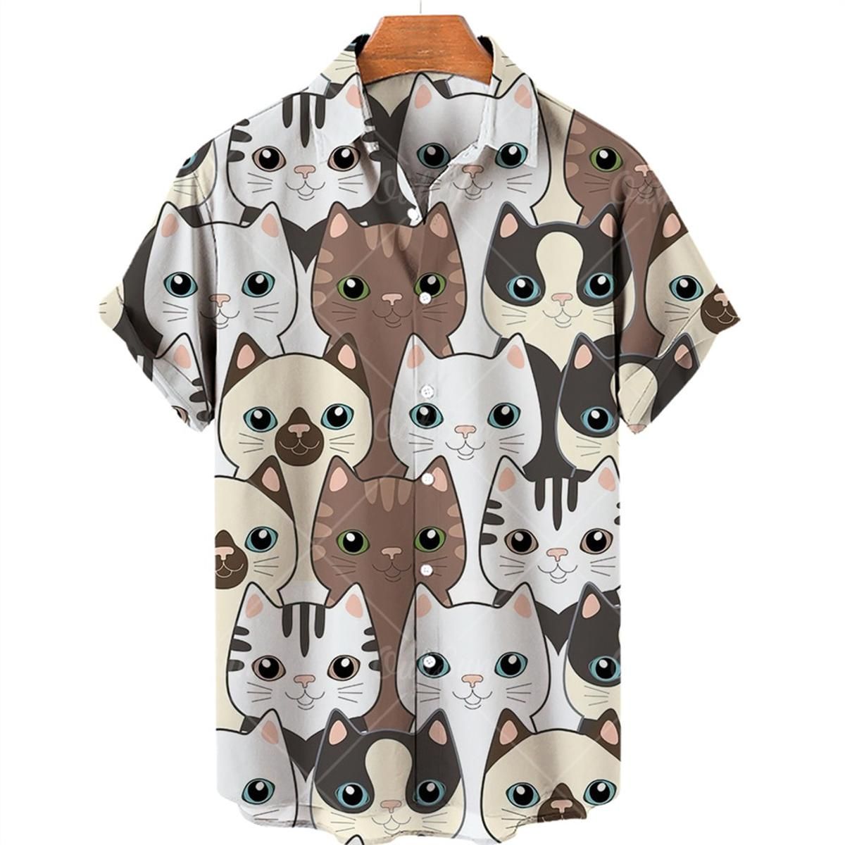 Print T-shirt Summer 2022 Cotton Soft 3d Clothes Men/Women V-neck Fashion ons Personality Tops Hawaiian Lapel Shirts