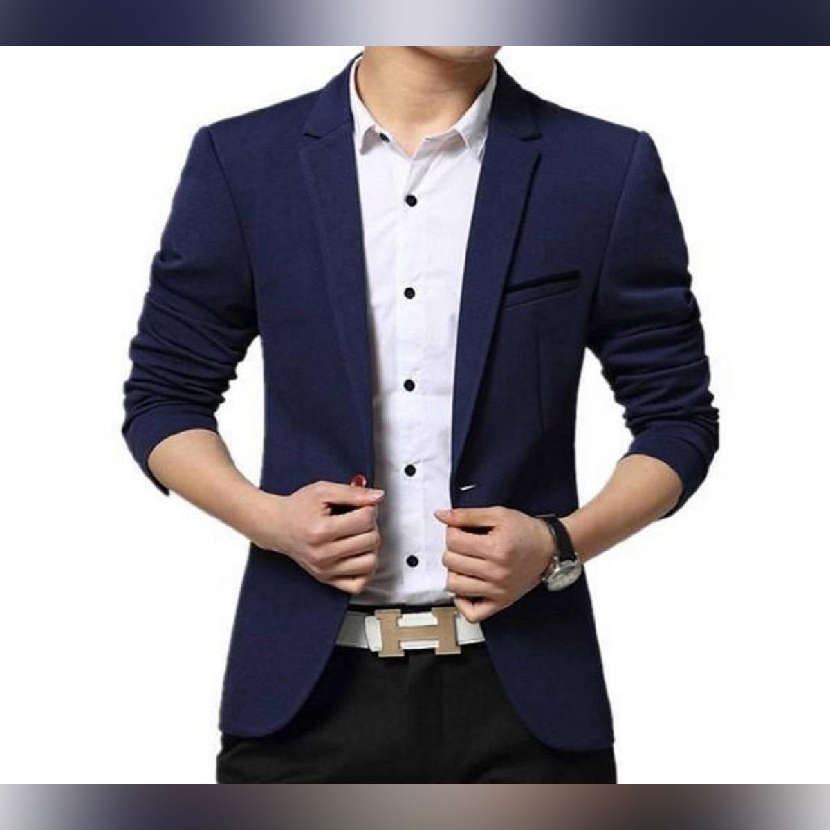 Vantge galler blue Synthetic Casual Blazer For Men's