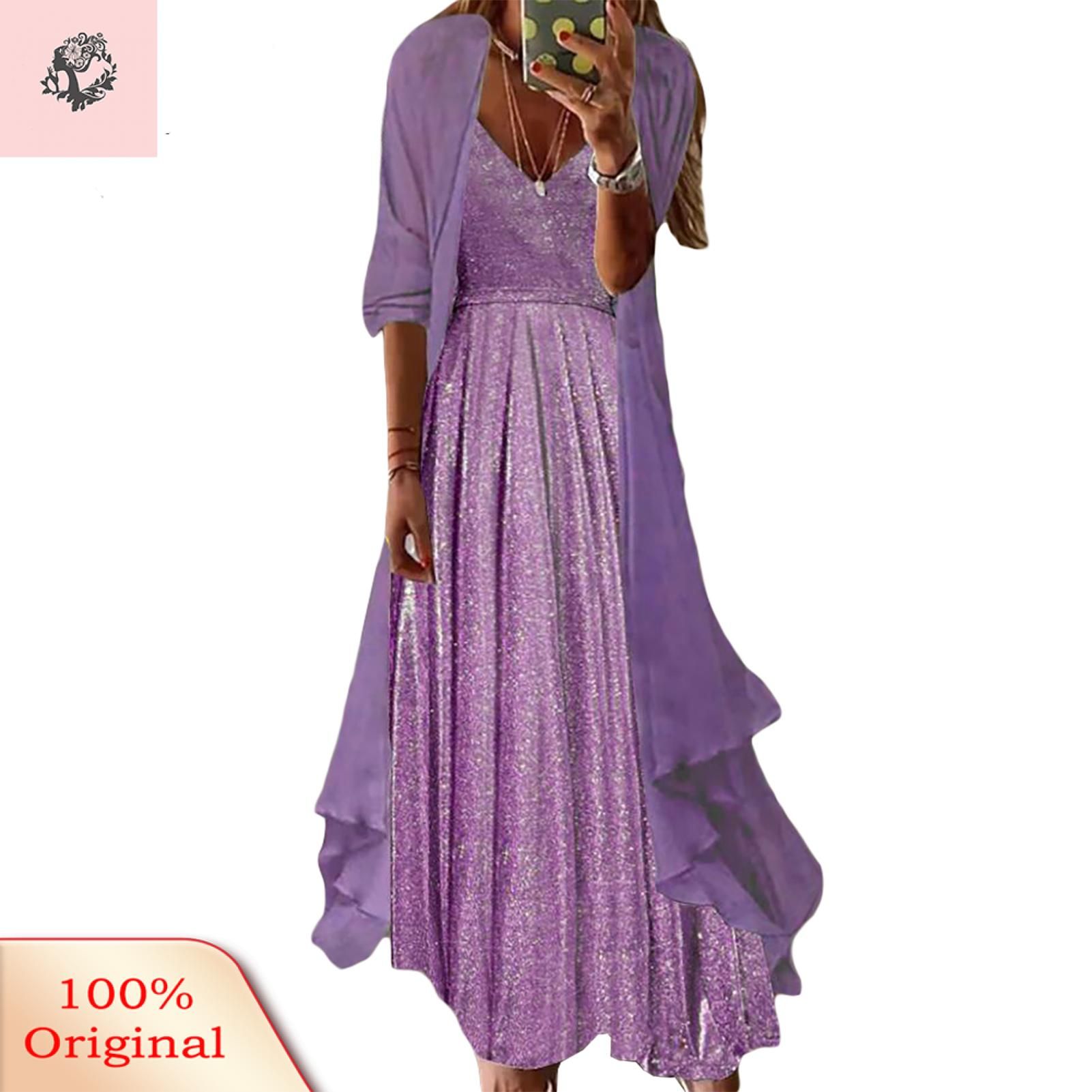 Sunnyheart Cardigan Dress Outfit V-Neck Pure Color Cardigan Dress Outfit