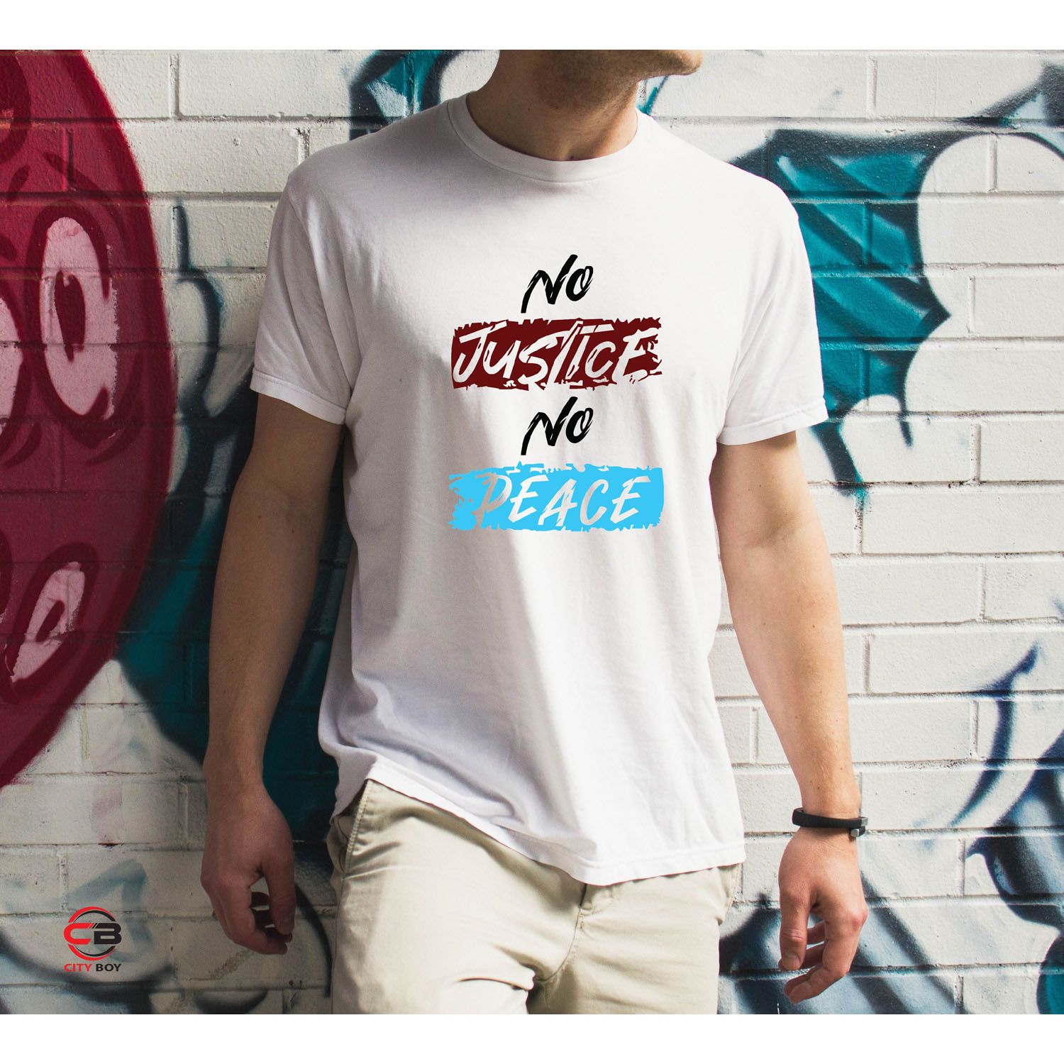 No Justic No Peace Trendy T-Shirt For Men - White - T-Shirt For Men