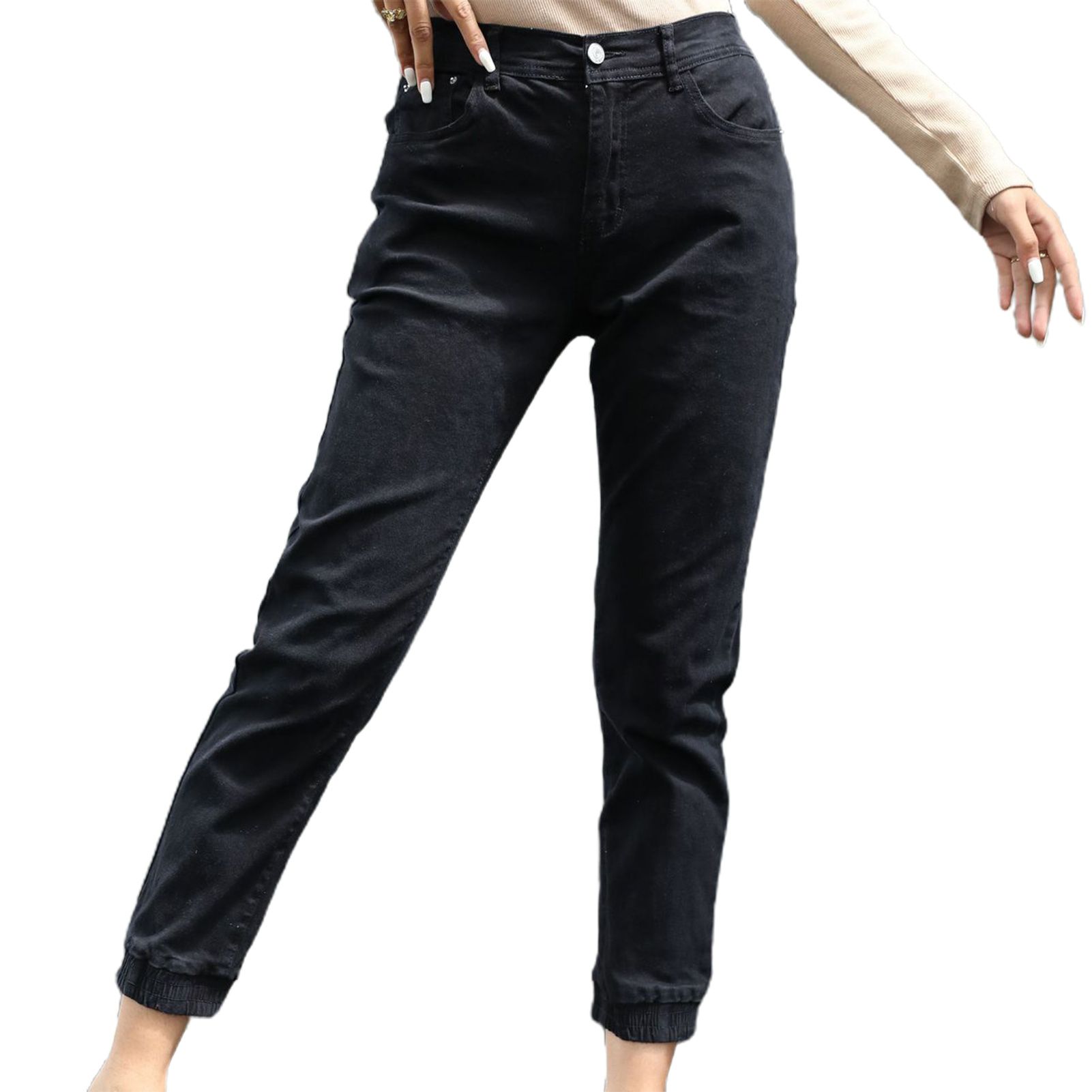Denim Pants Trendy Elastic Waist Cuffs Denim Pants