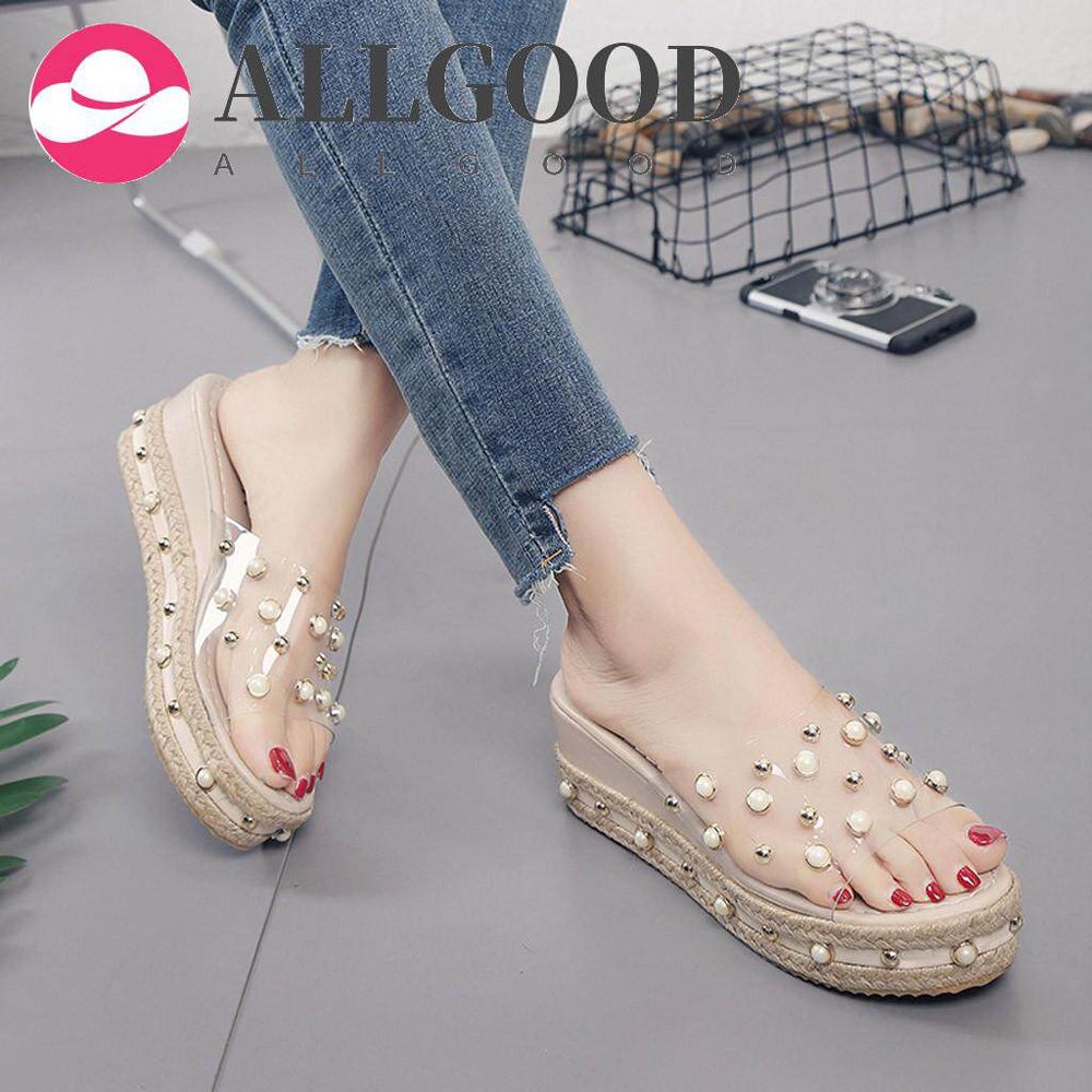 Fashion Ladies Platform Wedge Platform Waterproof Platform Pearl Sandals