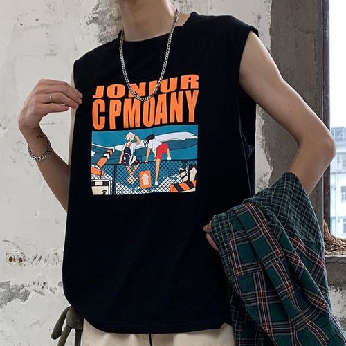 Casual TaTops Men Summer Loose Fashion Print All Match Sleeveless Tees Male Breathable Harajuku Workout Bodybuilding Clothing
