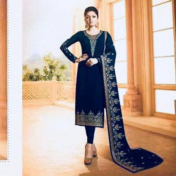Unstitched Navy Blue Georgette Salwar Kameez For Women