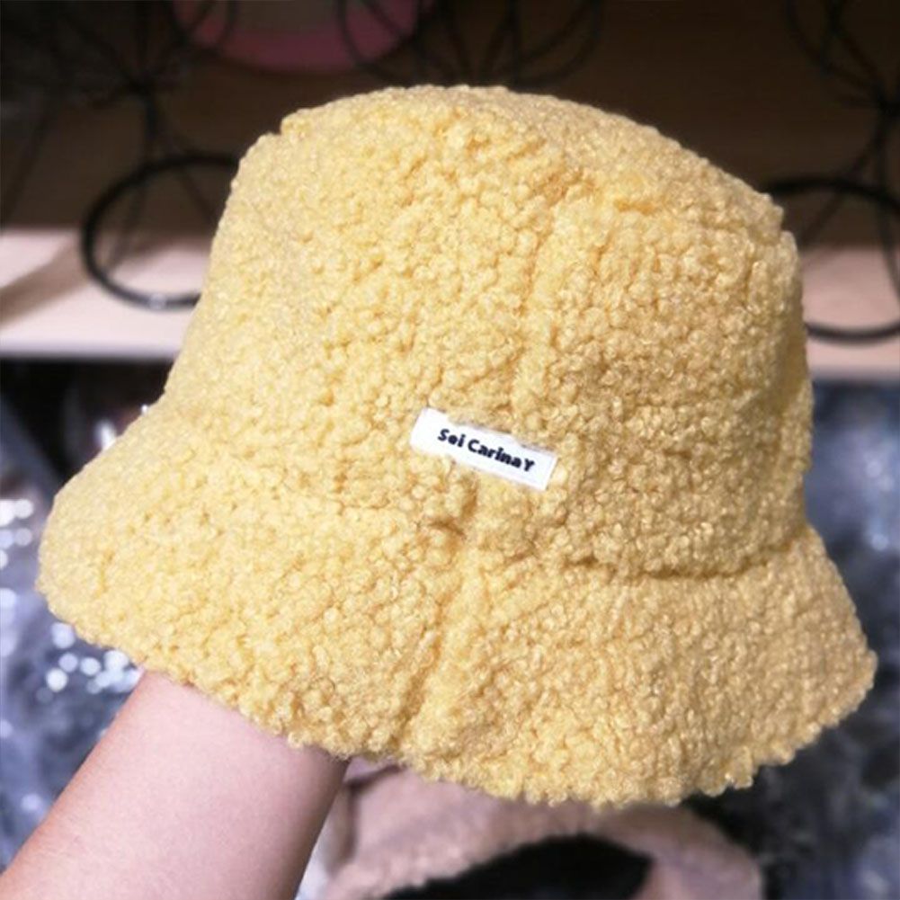 Yfashion Lady Autumn Winter Fleece man Hat Solid Color Embroidery Letter Warm Plush Basin Cap