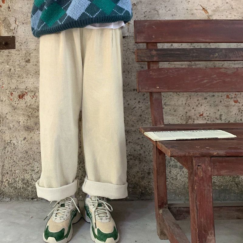 Vintage Oversized Corduroy Baggy Pants Women Green Beige Wide Leg High Waist Casual Trousers Korean Fashion