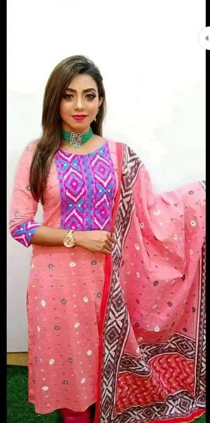 Unstitched screen printed cotton three pcs