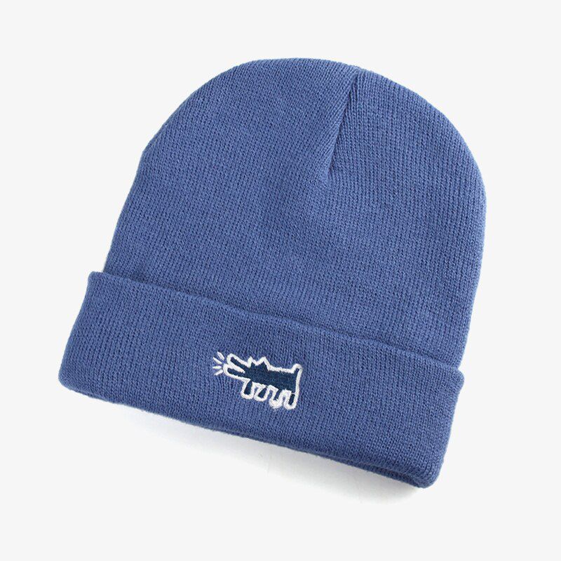 Beanies for Men Solid Woolen Winter Women's Knit Cap Cartoon Dog Warm Hat Soft Casual Fashion Cap Skullies Hat